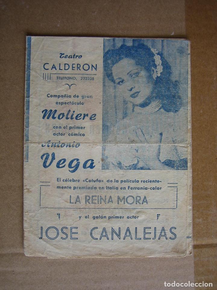 Carteles espect&aacute;culos: Antiguo programa teatro Calder&oacute;n. Compa&ntilde;&iacute;a Moliere. Antonio Vega - Foto 1