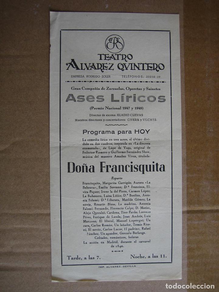 Carteles espect&aacute;culos: Antiguo programa teatro &Aacute;lvarez Quintero. Do&ntilde;a Francisquita - Foto 1