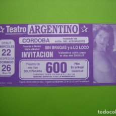 Carteles Espectáculos: CARTELITO TEATRO ARGENTINO. CÓRDOBA 1991. Lote 123067975