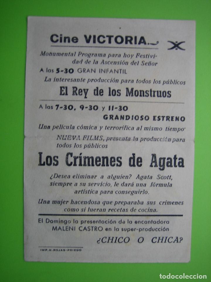 Carteles espect&aacute;culos: Programa de cine. Los cr&iacute;menes de Agata. Cine Victoria - Foto 2