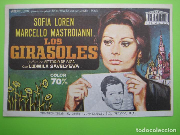 Carteles espect&aacute;culos: 1 Programa de cine. Los Girasoles . Sof&iacute;a Loren y Marcello Mastroianni - Foto 1