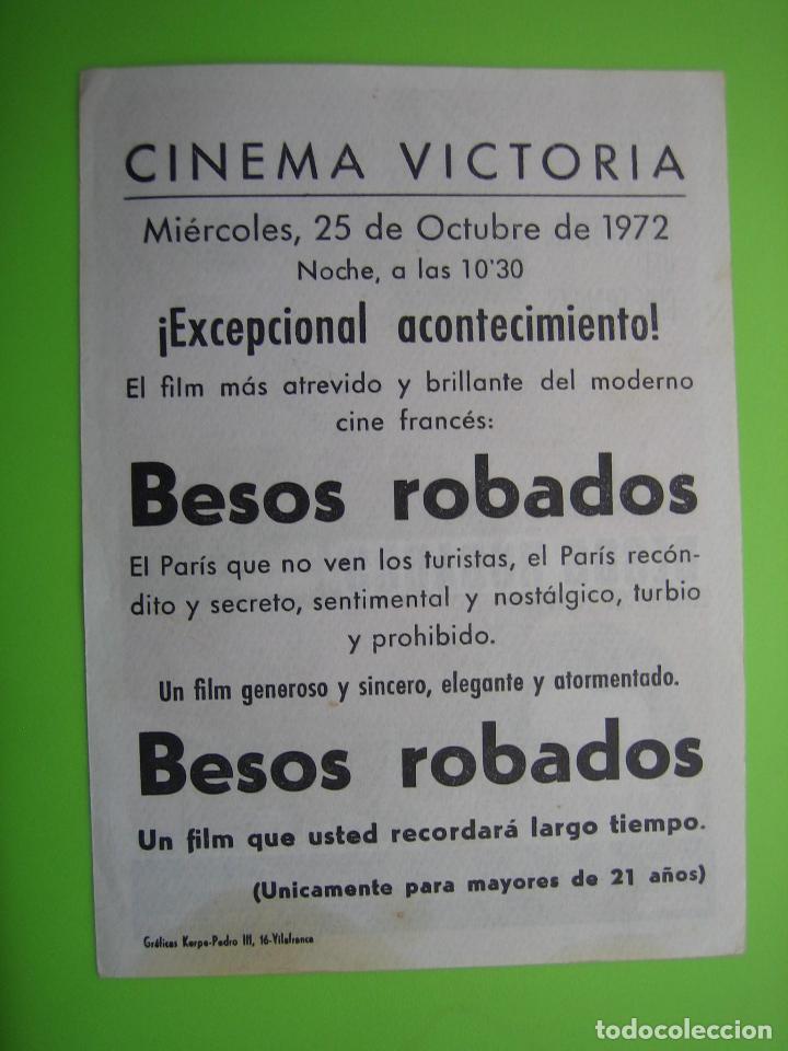 Carteles espect&aacute;culos: 1 Programa de cine. Besos robados. Cine Victoria 1972 - Foto 2