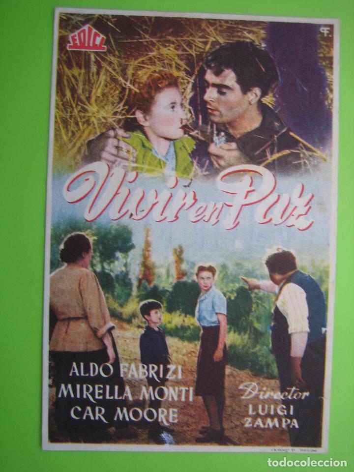 Carteles espect&aacute;culos: 1 Programa de cine. Vivir en Paz. Cine Alkazar - Foto 1