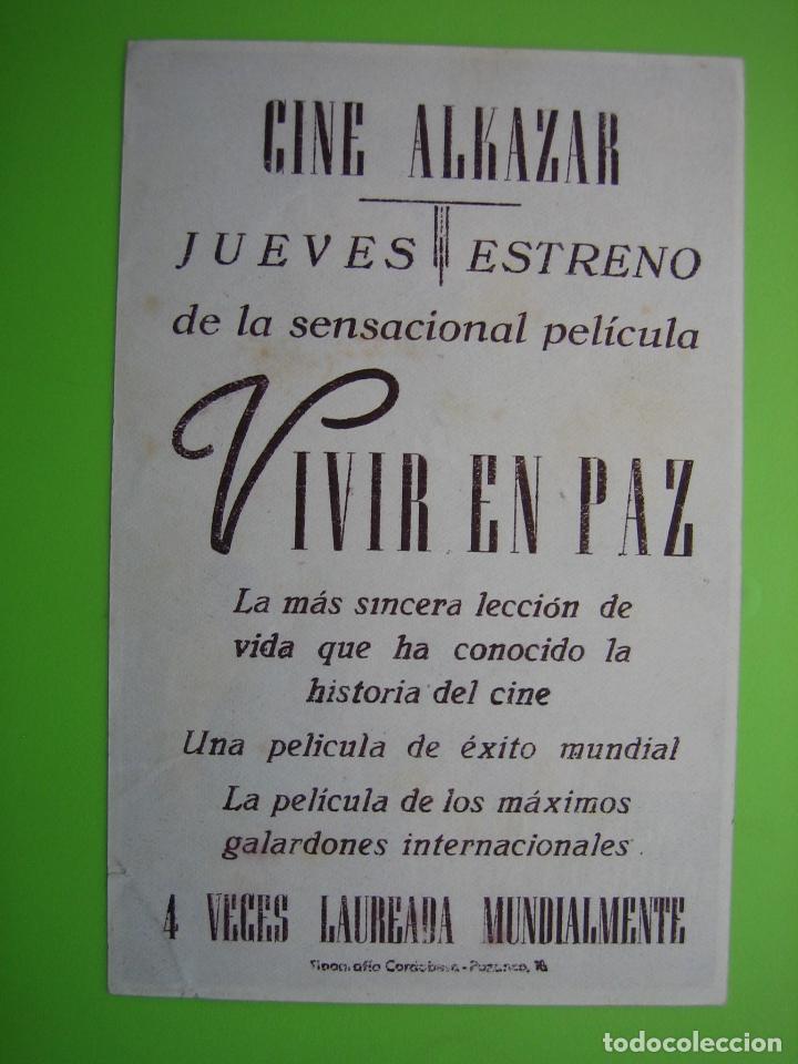Carteles espect&aacute;culos: 1 Programa de cine. Vivir en Paz. Cine Alkazar - Foto 2