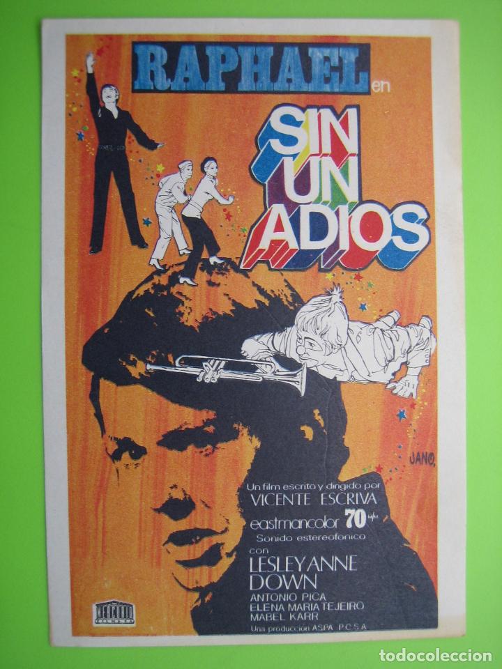 Carteles espect&aacute;culos: 2 Programa de pel&iacute;cula de cine. Sin un adi&oacute;s. Raphael - Foto 1