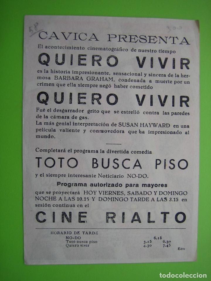 Carteles espect&aacute;culos: 3 Programa de pel&iacute;cula de cine. Quiero vivir. Cine Rialto - Foto 2
