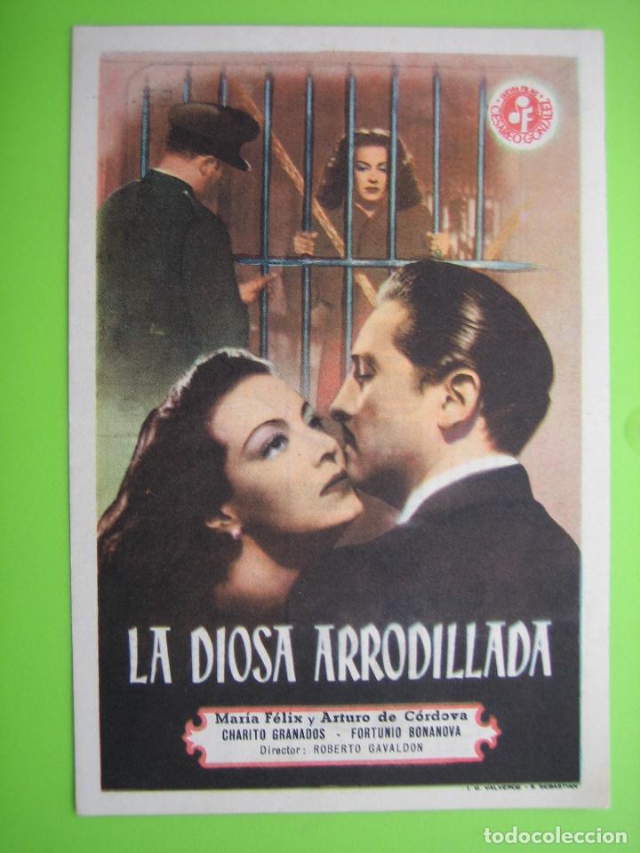 Carteles espect&aacute;culos: 3 Programa de pel&iacute;cula de cine. La diosa arrolladora. Cine Iniesta 1949 - Foto 1