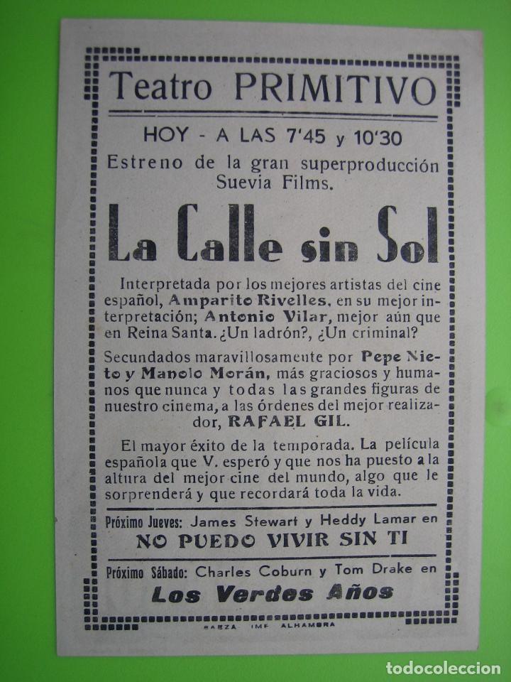 Carteles espect&aacute;culos: 3 Programa de pel&iacute;cula de cine. La calle sin sol. Teatro Primitivo - Foto 2