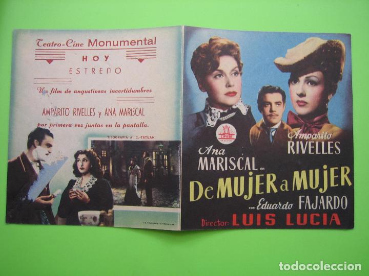Carteles espect&aacute;culos: 3 Programa de pel&iacute;cula de cine. Programa doble. De mujer a mujer. Cine Monumental - Foto 3