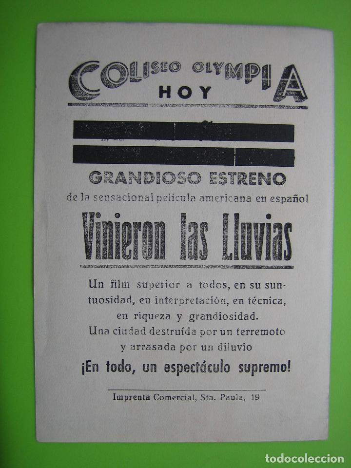 Carteles espect&aacute;culos: 4 Programa de cine.Vinieron las lluvias. Coliseo Olimpia - Foto 2