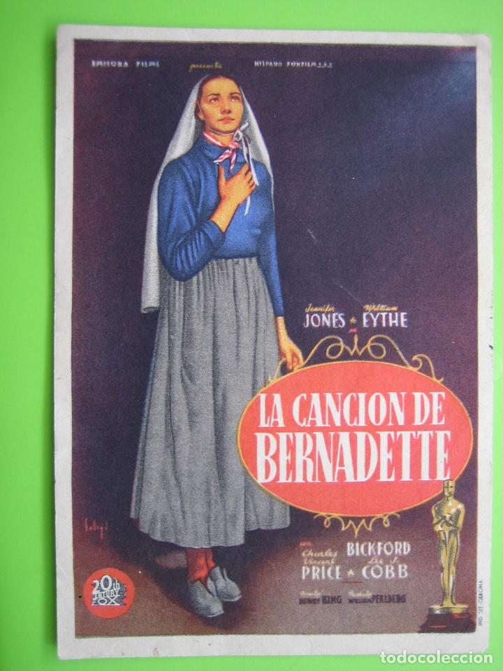 Carteles espect&aacute;culos: 4 Programa de cine. La canci&oacute;n de Bernadette. Cine Olympia - Foto 1