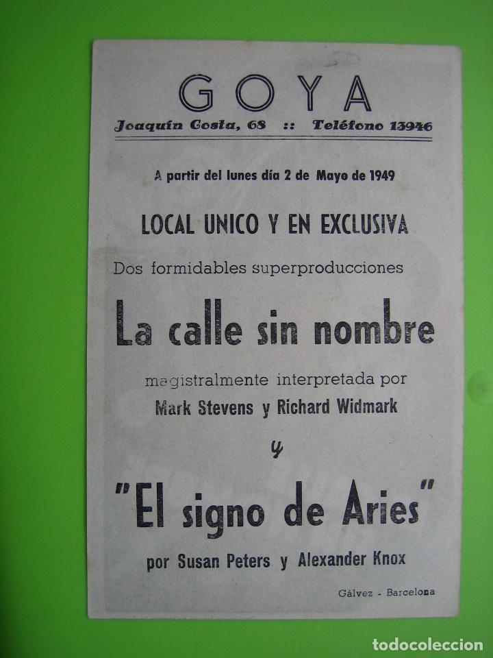 Carteles espect&aacute;culos: 4 Programa de cine. La calle sin nombre. Goya - Foto 2