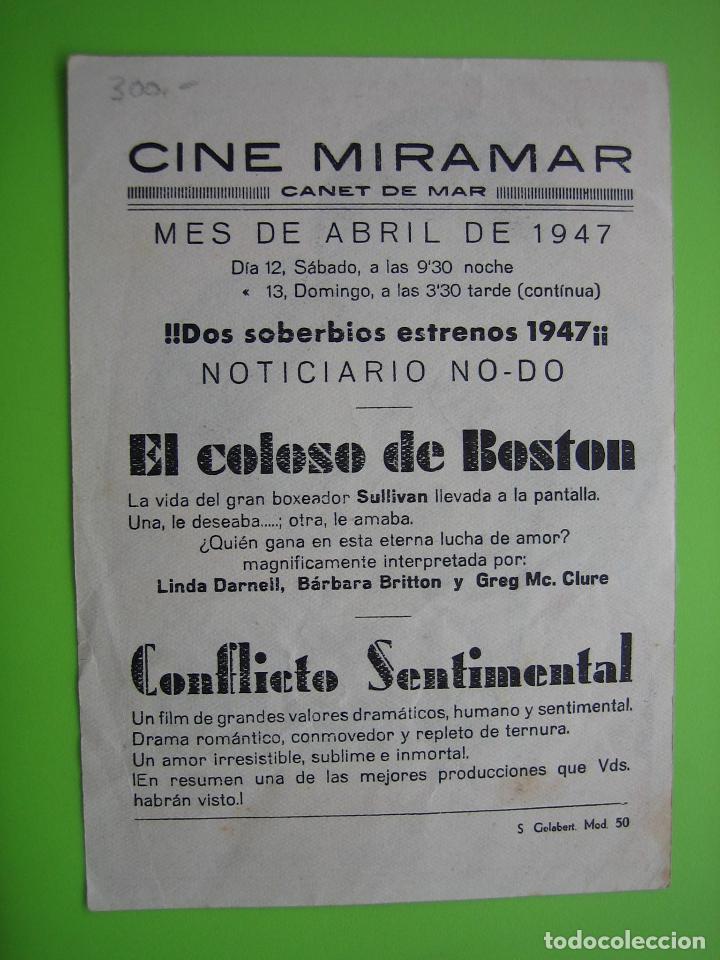 Carteles espect&aacute;culos: 4 Programa de cine. Conflicto sentimental. Cine Miramar - Foto 2