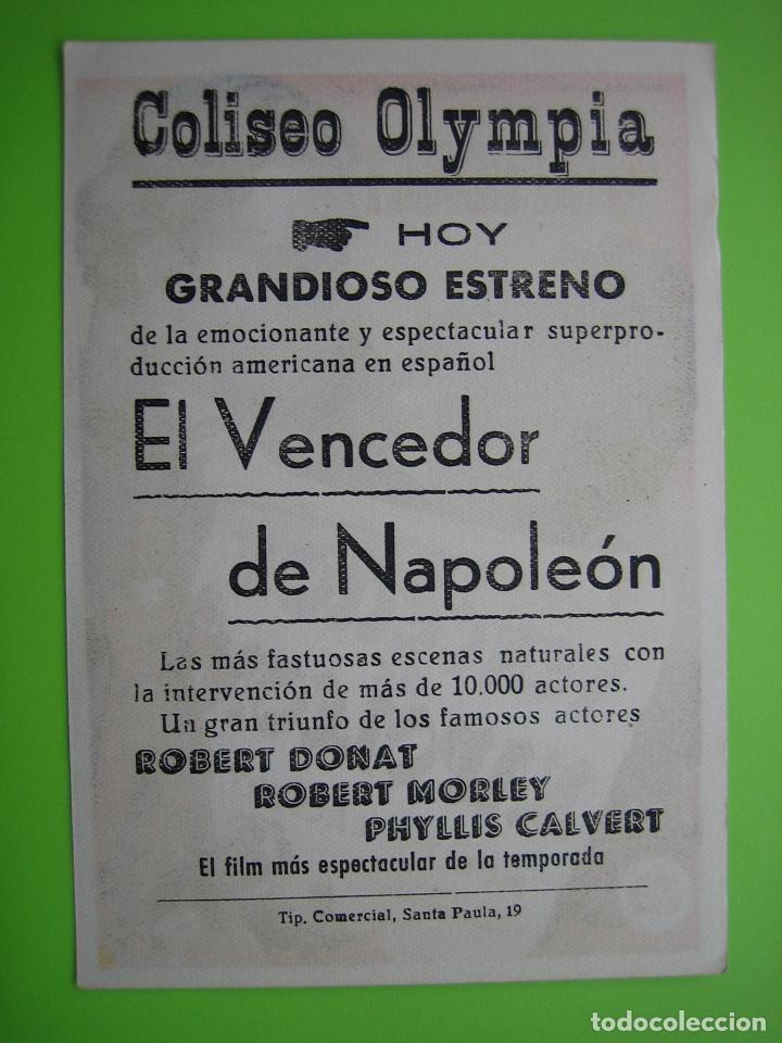 Carteles espect&aacute;culos: 4 Programa de cine. El vencedor de Napole&oacute;n. Coliseo Olimpia - Foto 2