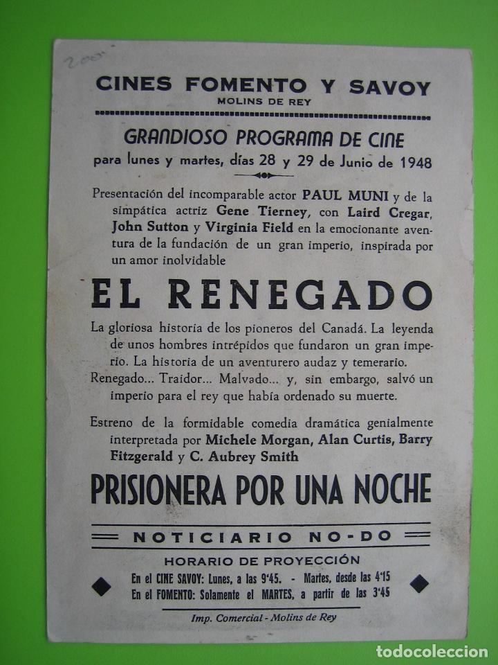 Carteles espect&aacute;culos: 4 Programa de cine. El renegado. Cines Fomento y Savoy - Foto 2
