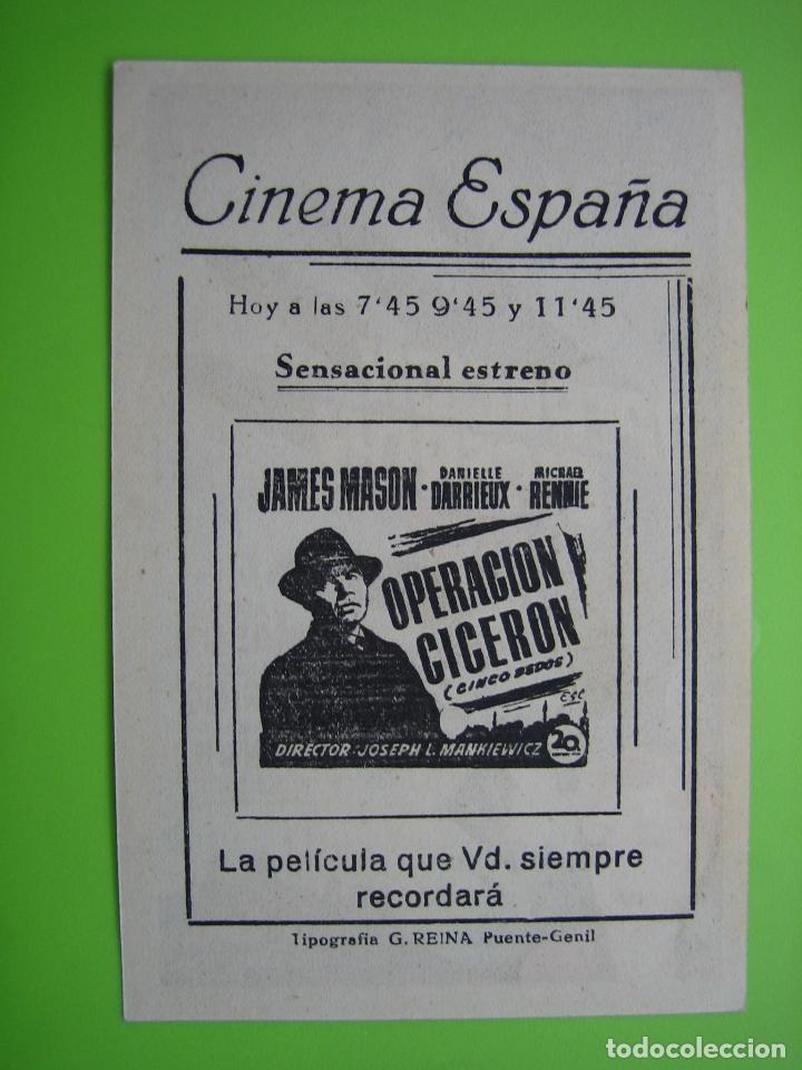 Carteles espect&aacute;culos: 4 Programa de cine. Operacion Cicer&oacute;n. Cine Espa&ntilde;a - Foto 2