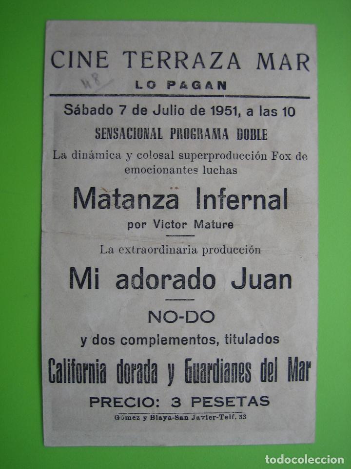 Carteles espect&aacute;culos: 4 Programa de cine. Mataba infernal. Cine Terraza Mar - Foto 2