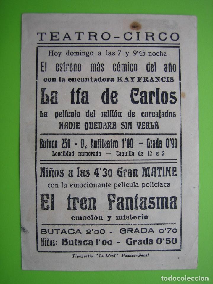 Carteles espect&aacute;culos: 4 Programa de cine. La tia de Carlos. Teatro Circo - Foto 2