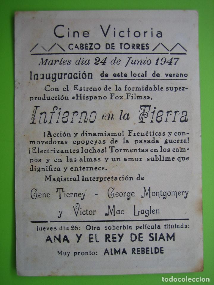 Carteles espect&aacute;culos: 4 Programa de cine. Infierno en la tierra. Cine Victoria - Foto 2
