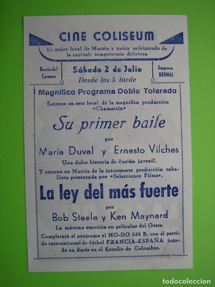 Carteles espect&aacute;culos: 4 Programa de cine. La ley del m&aacute;s fuerte. Sala coliseus - Foto 2