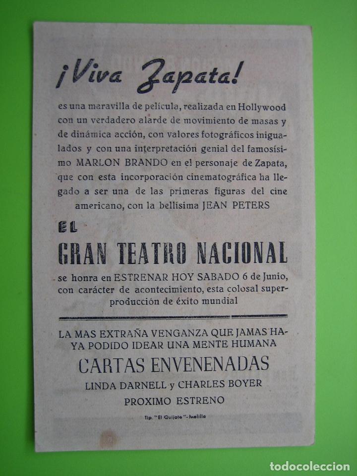 Carteles espect&aacute;culos: 4 Programa de cine. Viva Zapata. Gran teatro Nacional - Foto 2