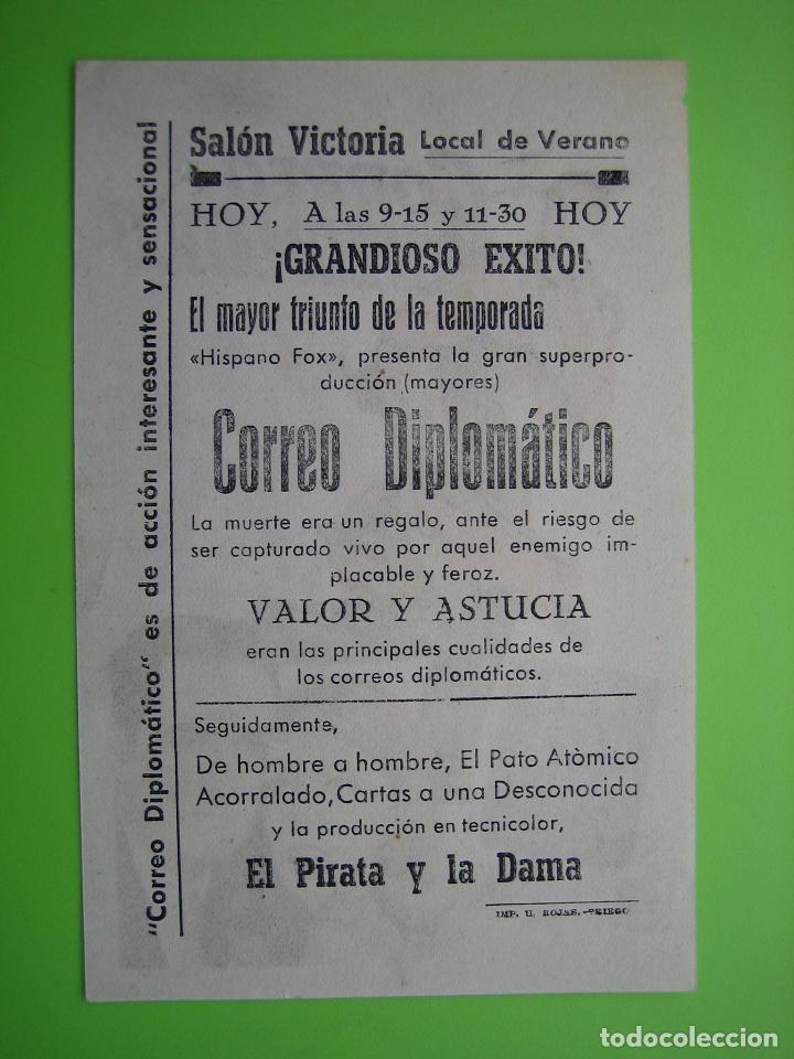Carteles espect&aacute;culos: 4 Programa de cine. Correo diplom&aacute;tico. Sal&oacute;n Victoria - Foto 2