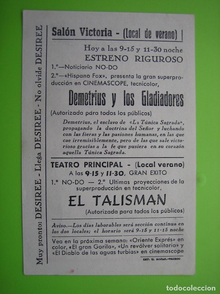 Carteles espect&aacute;culos: 4 Programa de cine. Demetrius y los gladiadores. Sala Victoria - Foto 2