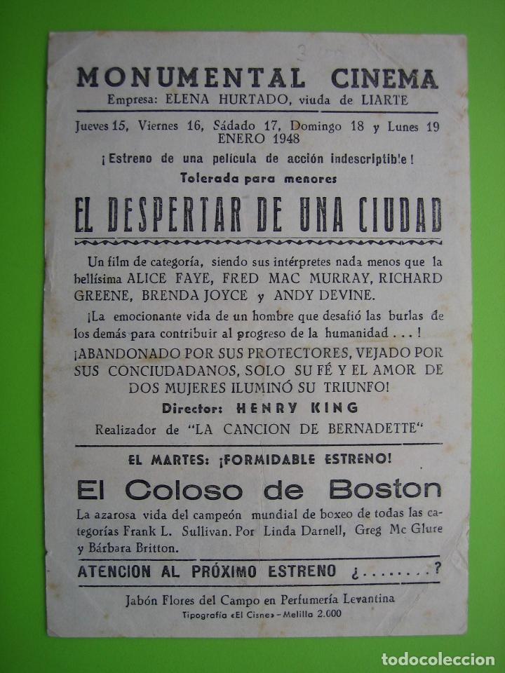 Carteles espect&aacute;culos: 4 Programa de cine. El despertar de una ciudad. Monumental Cinema - Foto 2