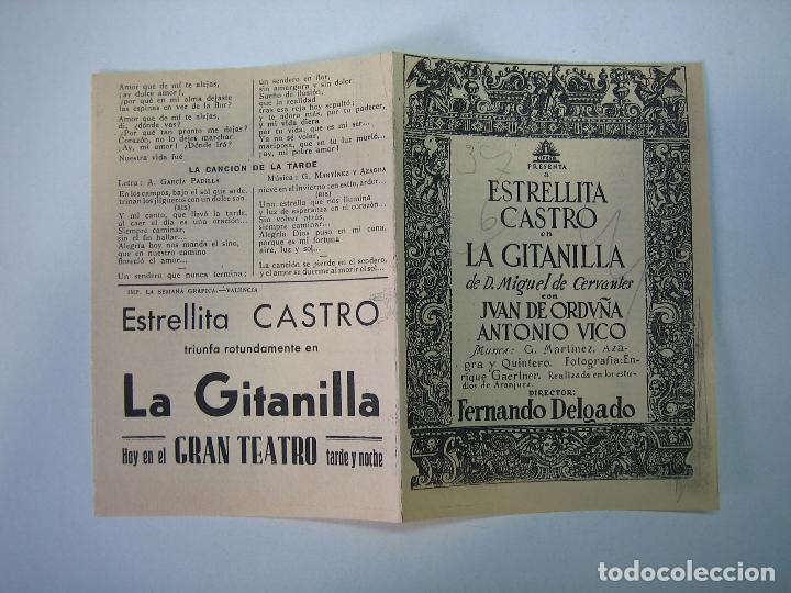 Carteles espect&aacute;culos: Antiguo programa de espect&aacute;culo o teatro. La Gitanilla. Estrellita Castro - Foto 1