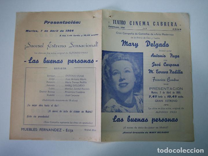 Carteles espect&aacute;culos: Antiguo programa de espect&aacute;culo o teatro. Las Buenas Personas. Empresa Cabrera - Foto 1