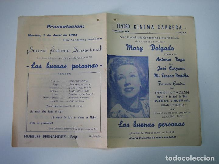 Carteles espect&aacute;culos: Antiguo programa de espect&aacute;culo o teatro. Las Buenas Personas. Empresa Cabrera - Foto 1