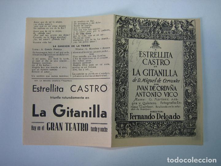 Carteles espect&aacute;culos: Antiguo programa de espect&aacute;culo o teatro. La gitanilla. Estrellita Castro - Foto 1