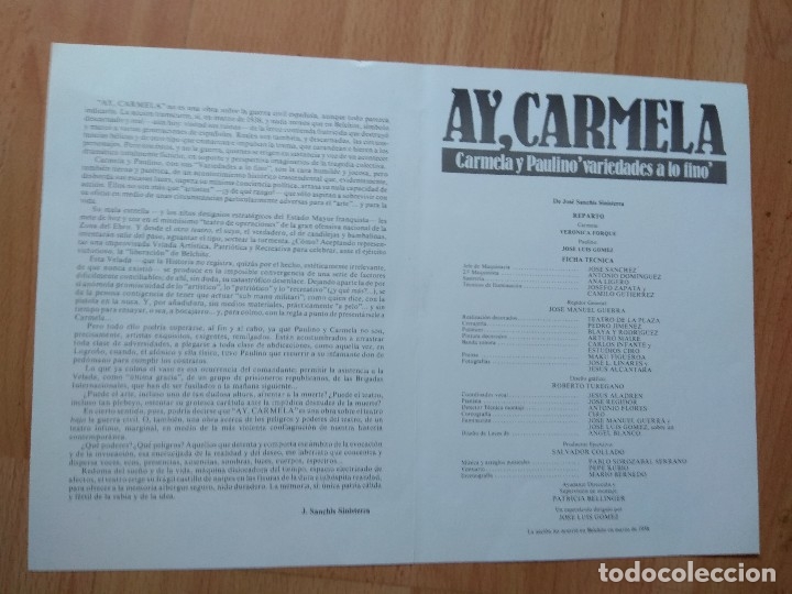 Carteles espect&aacute;culos: PROGRAMA DE TEATRO ISABEL LA CATOLICA 1988 -- AY CARMELA - Foto 2