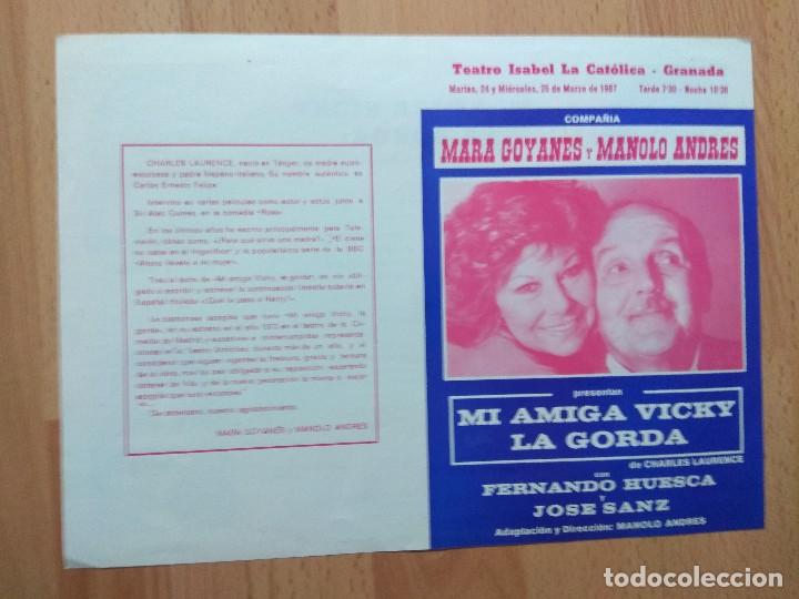 Carteles espect&aacute;culos: PROGRAMA DE TEATRO ISABEL LA CATOLICA --1987 MI AMIGA VICKY LA GORDA - Foto 1
