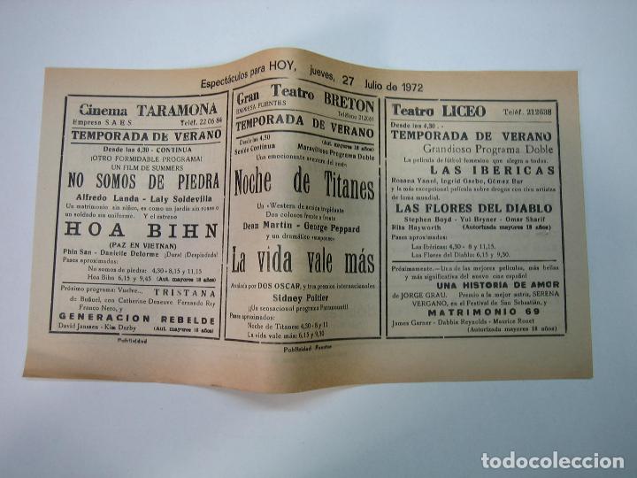 Carteles espect&aacute;culos: Antiguo programa de cines. Cartelera de peliculas 1972 - Foto 1