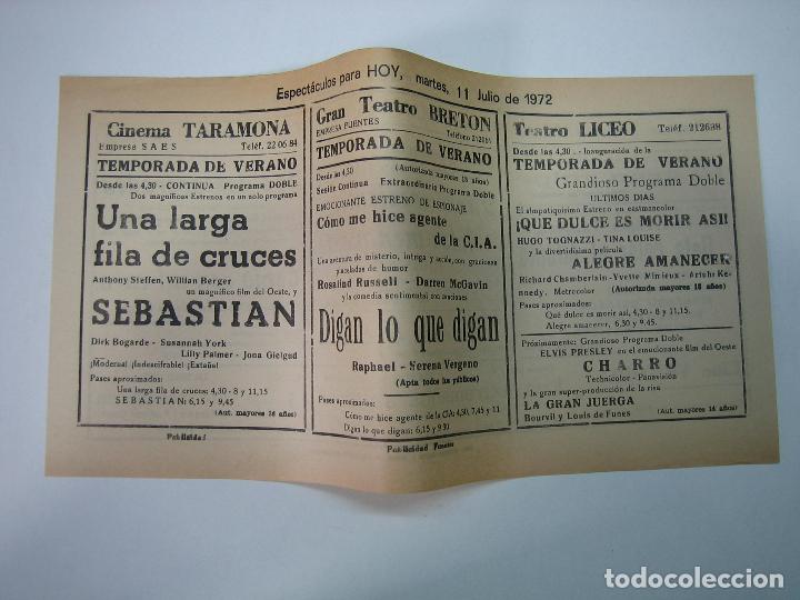 Carteles espect&aacute;culos: Antiguo programa de cines. Cartelera de peliculas 1972 - Foto 2