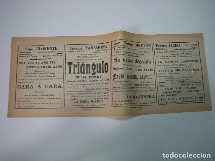 Carteles espect&aacute;culos: Antiguo programa de cines. Cartelera de peliculas 1972 - Foto 2