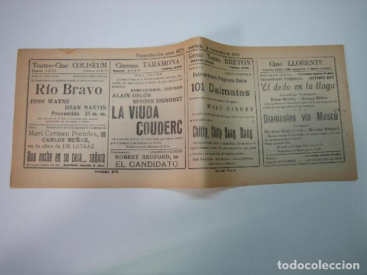 Carteles espect&aacute;culos: Antiguo programa de cines. Cartelera de peliculas 1973 - Foto 1