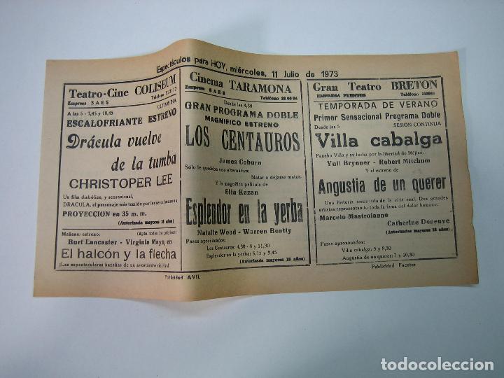Carteles espect&aacute;culos: Antiguo programa de cines. Cartelera de peliculas 1973 - Foto 2