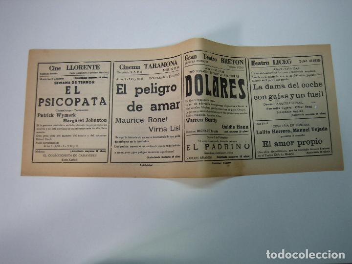 Carteles espect&aacute;culos: Antiguo programa de cines. Cartelera de peliculas 1972 - Foto 2