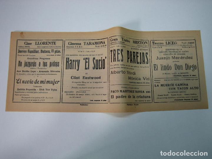 Carteles espect&aacute;culos: Antiguo programa de cines. Cartelera de peliculas 1972 - Foto 2