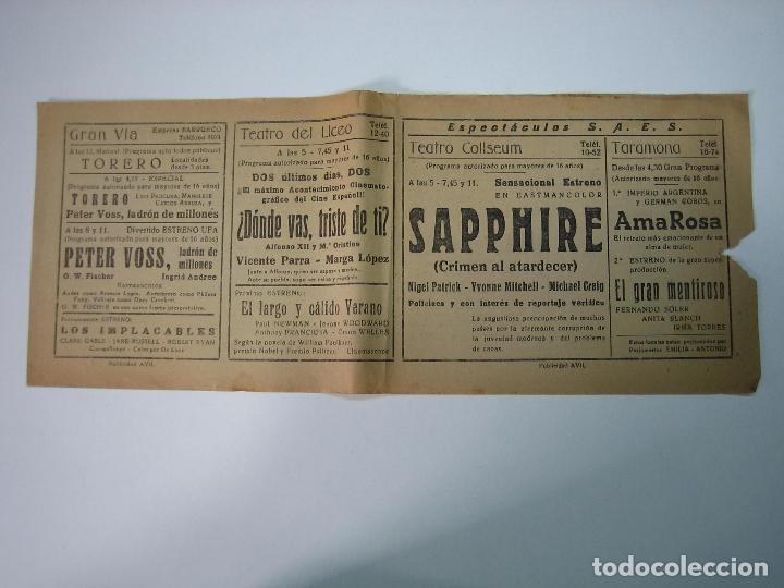 Carteles espect&aacute;culos: Antiguo programa de cines. Cartelera de peliculas 1960 - Foto 2