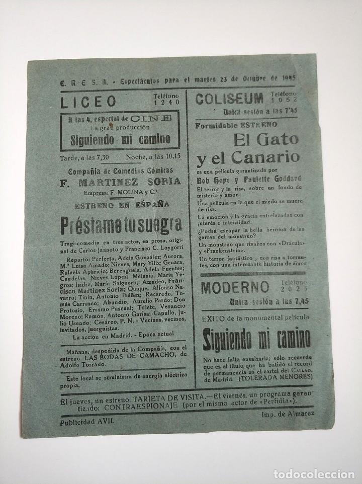 Carteles espect&aacute;culos: Programa eresa espectaculos 1945 liceo - coliseum - moderno - paco martinez soria - Foto 1