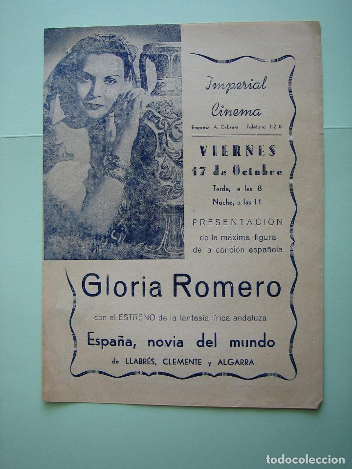 Carteles espect&aacute;culos: Antiguo Programa de espect&aacute;culo. Gloria Romero - Foto 1
