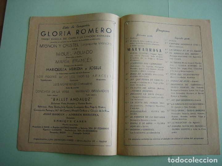 Carteles espect&aacute;culos: Antiguo Programa de espect&aacute;culo. Gloria Romero - Foto 3