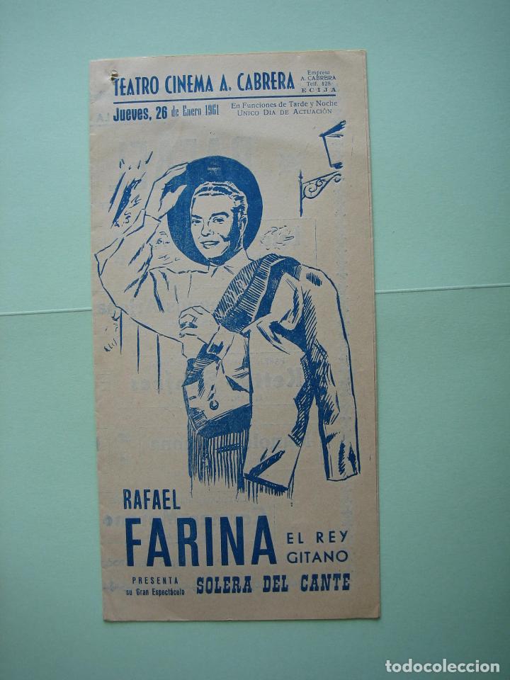 Carteles espect&aacute;culos: Antiguo Programa de espect&aacute;culo flamenco. Rafael Farina 1961 - Foto 1