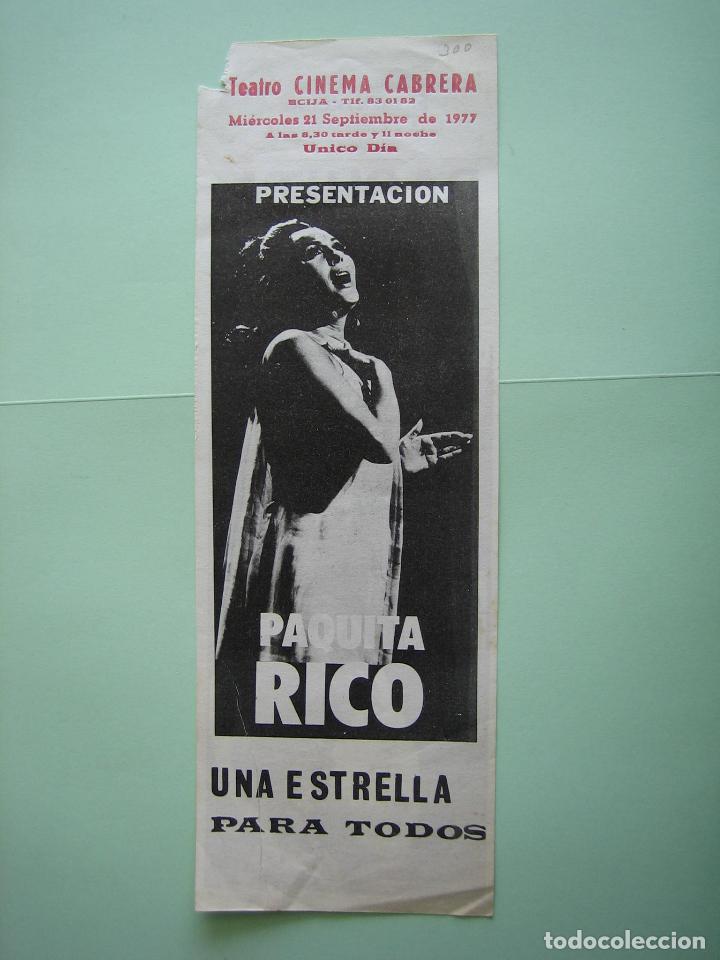 Carteles espect&aacute;culos: Antiguo programa de espect&aacute;culos. Paquito Rico - Foto 1