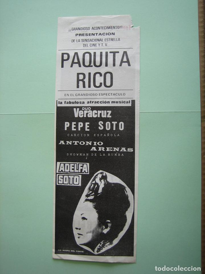 Carteles espect&aacute;culos: Antiguo programa de espect&aacute;culos. Paquito Rico - Foto 2
