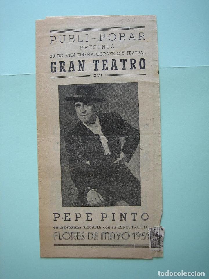 Carteles espect&aacute;culos: Antiguo programa de espect&aacute;culos. Flamenco. Pepe Pinto - Foto 1