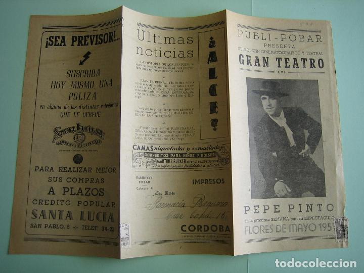 Carteles espect&aacute;culos: Antiguo programa de espect&aacute;culos. Flamenco. Pepe Pinto - Foto 3